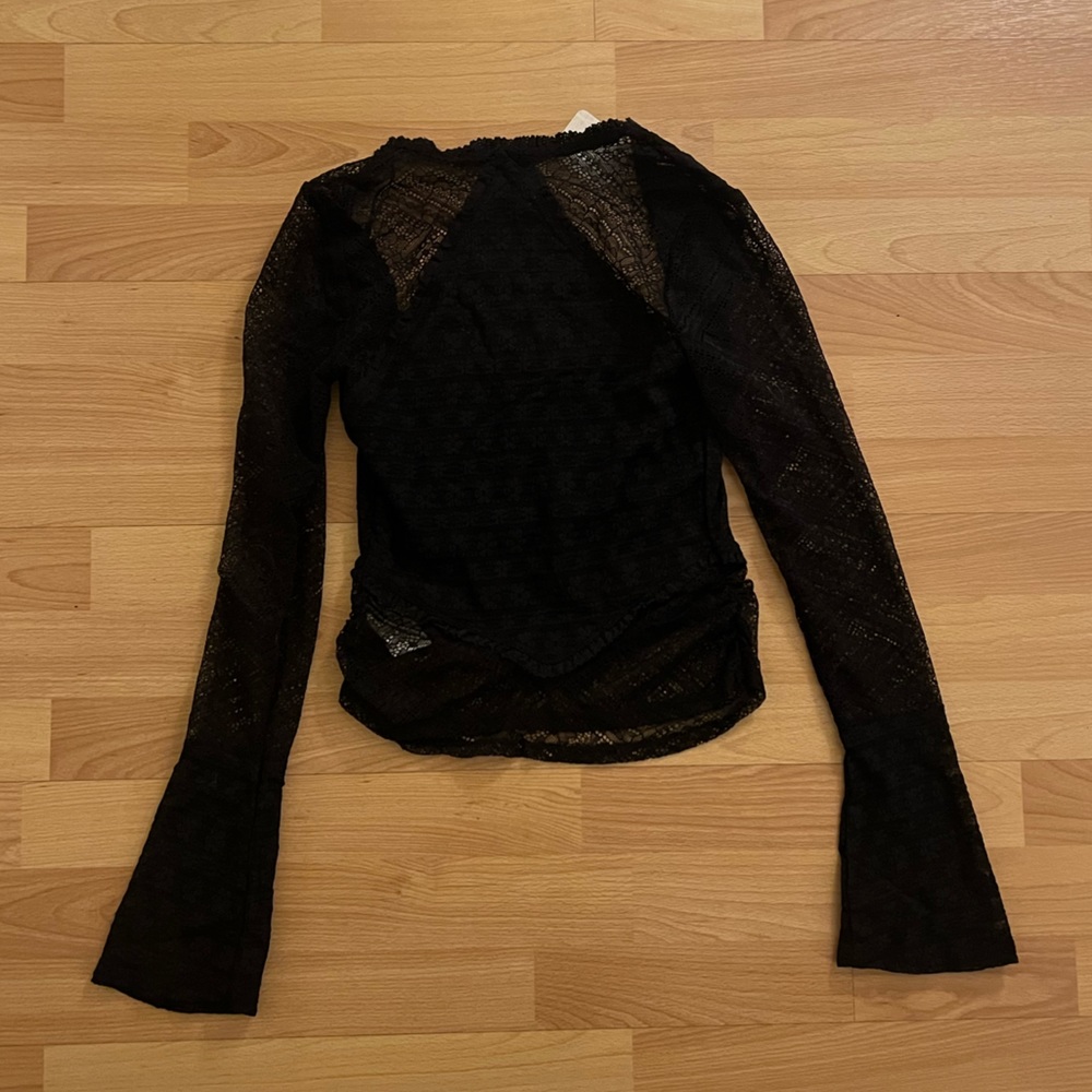 Free People Black Lace Long Sleeve Sheer Top - Picture 4 of 4
